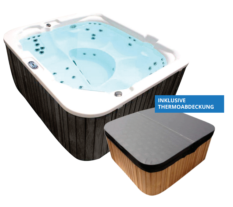 Luxus Outdoor Whirlpool TOBAGO Platin - 210x190x83cm - 39x Jetdüsen